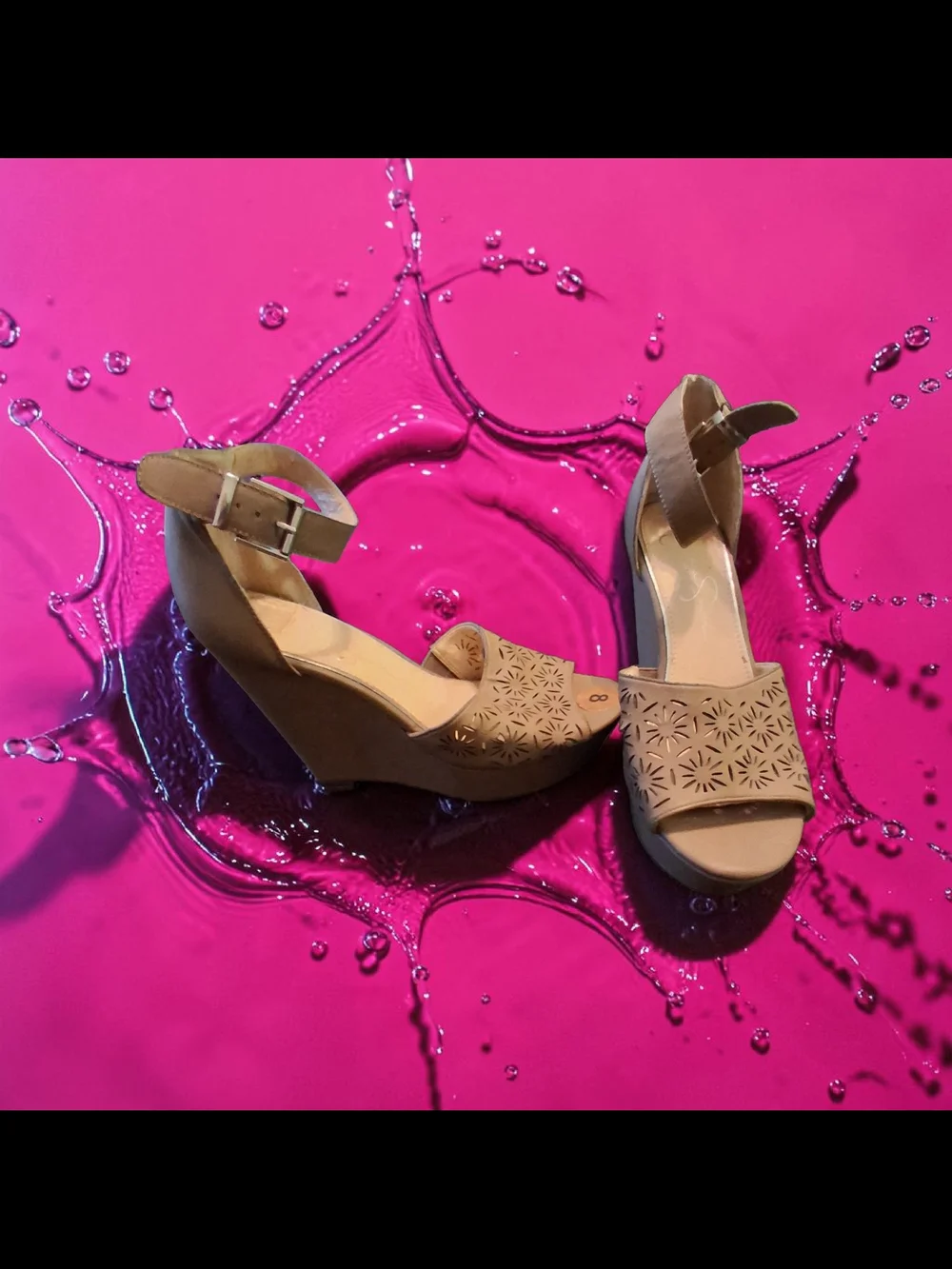 Jessica Simpson tan wedge sandal laser-cut pattern ankle strap Women's Shoe Sz 8
